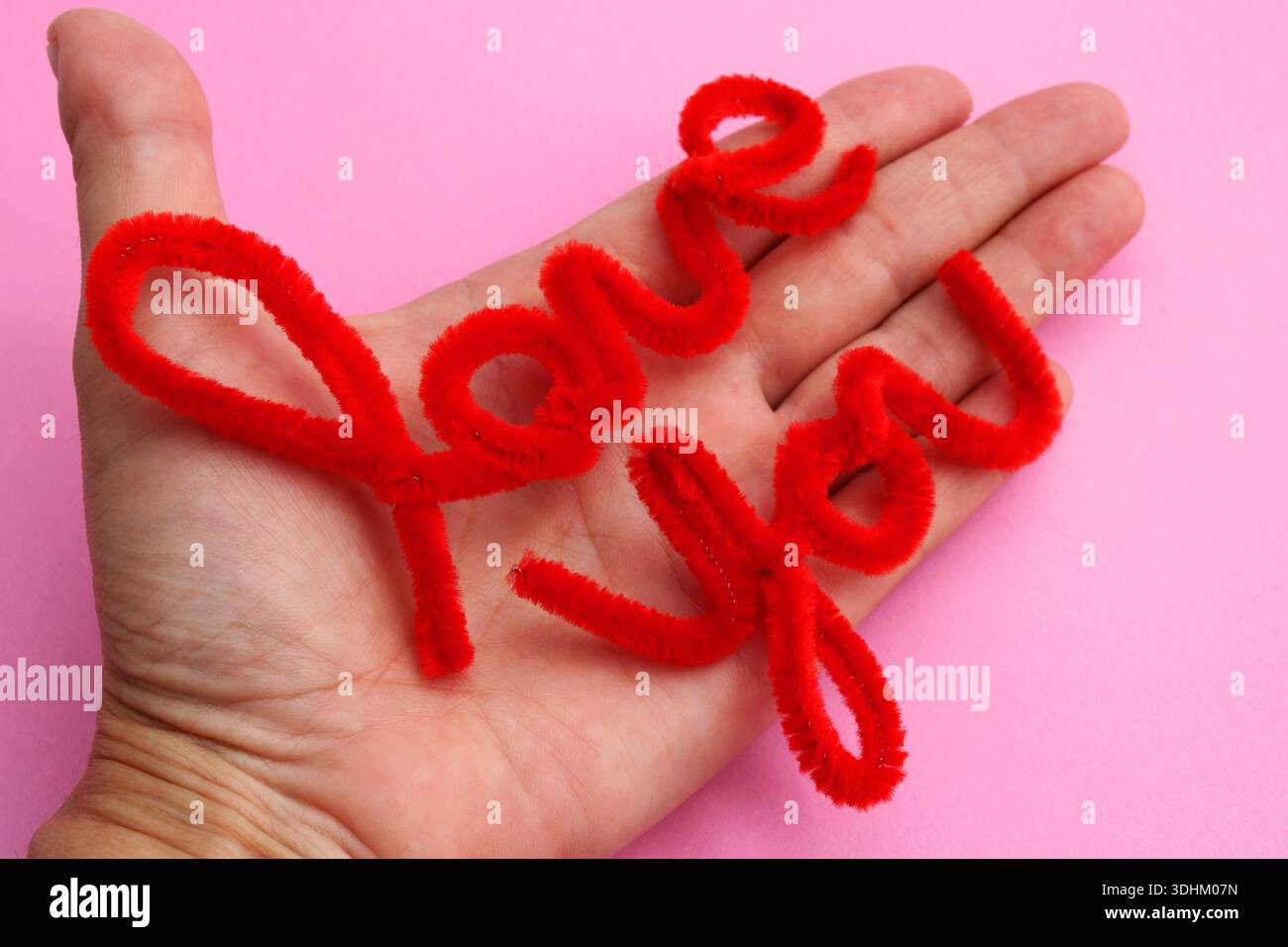 Mano con la frase "ti amo" Foto Stock