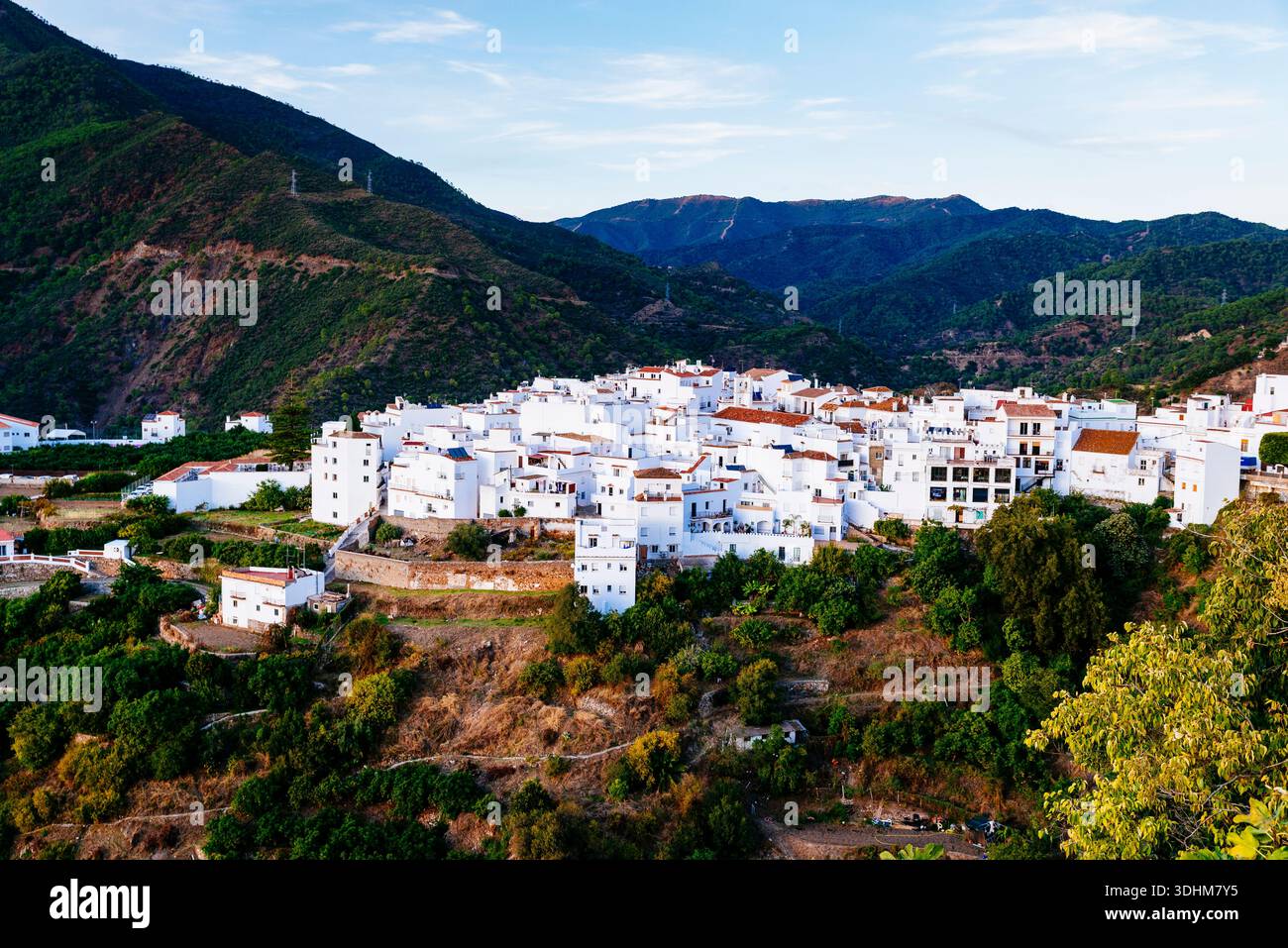 Villaggio bianco di Istán, situato sul versante meridionale della Sierra de las Nieves. Istán, Málaga, Andalucía, Spagna, Europa Foto Stock