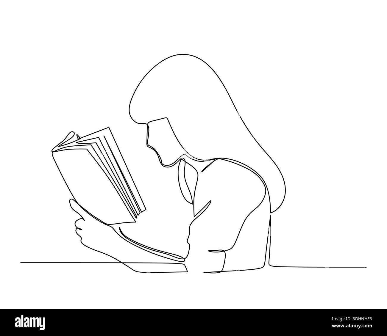 La grafica minimalista in linea continua raffigura un giovane che lavora in multitasking, utilizzando un notebook e scrivendo contemporaneamente, evidenziando la produttività e la r Illustrazione Vettoriale