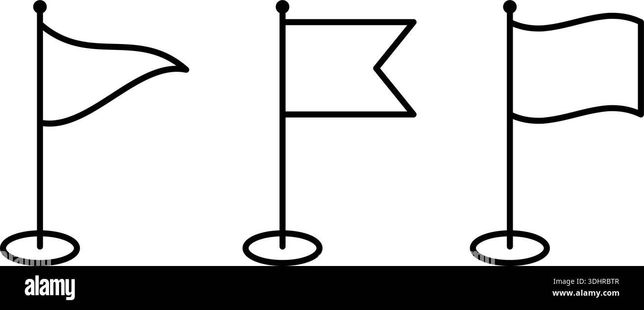 Icona della bandiera Imposta le illustrazioni artistiche della linea vettoriale per la marcatura della posizione e la navigazione della mappa Illustrazione Vettoriale