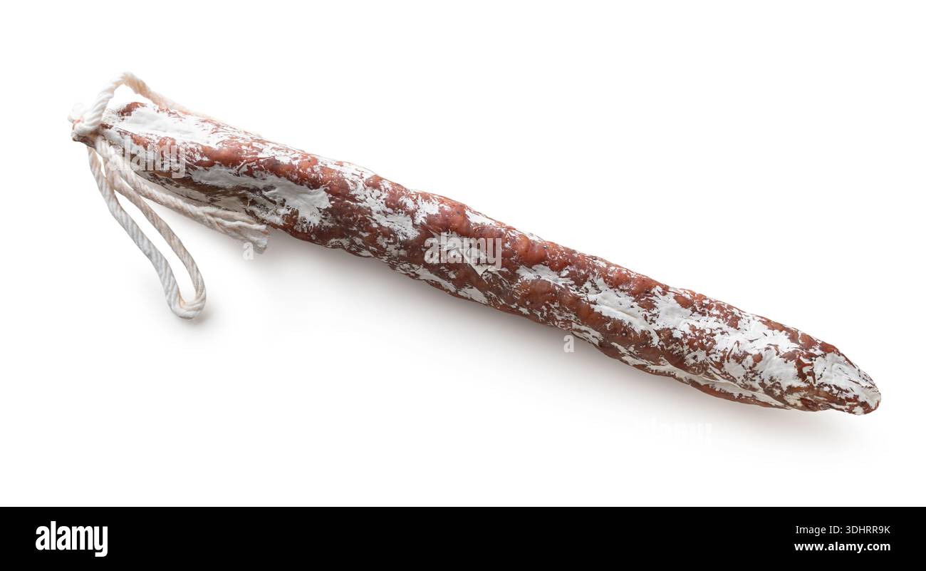 salsiccia secca su fondo bianco isolato Foto Stock