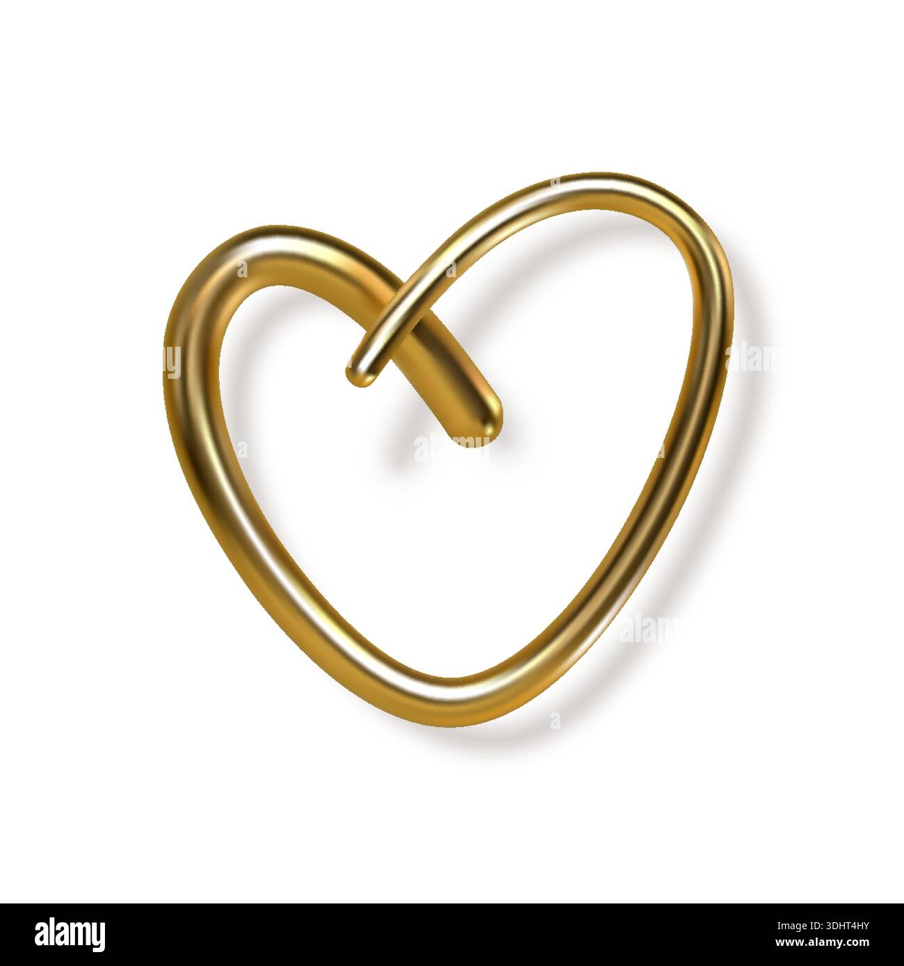 cuore scritto a mano in oro 3d con ombra Illustrazione Vettoriale