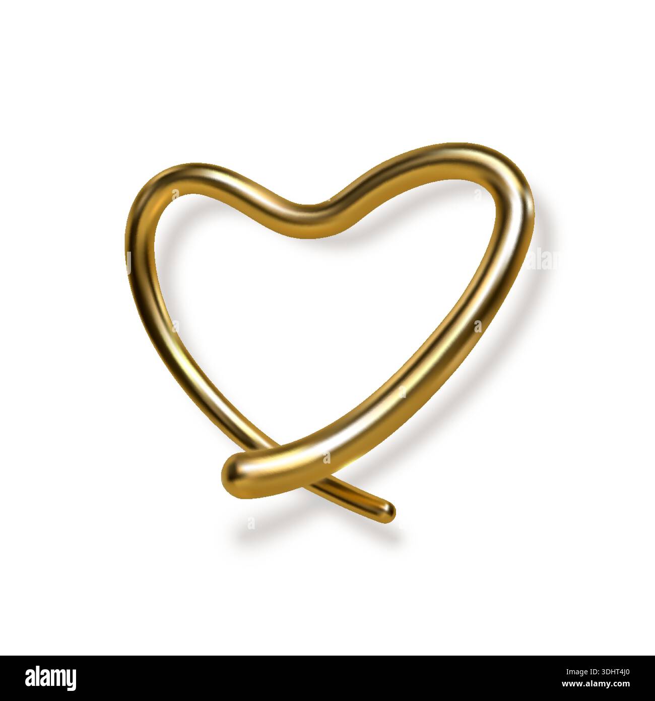 cuore scritto a mano in oro 3d con ombra Illustrazione Vettoriale