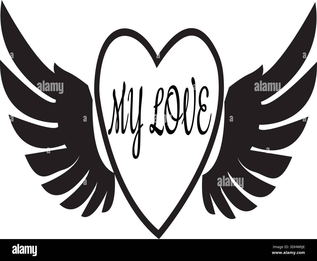 Un cuore con le ali e le parole "My Love" dentro di esso Illustrazione Vettoriale