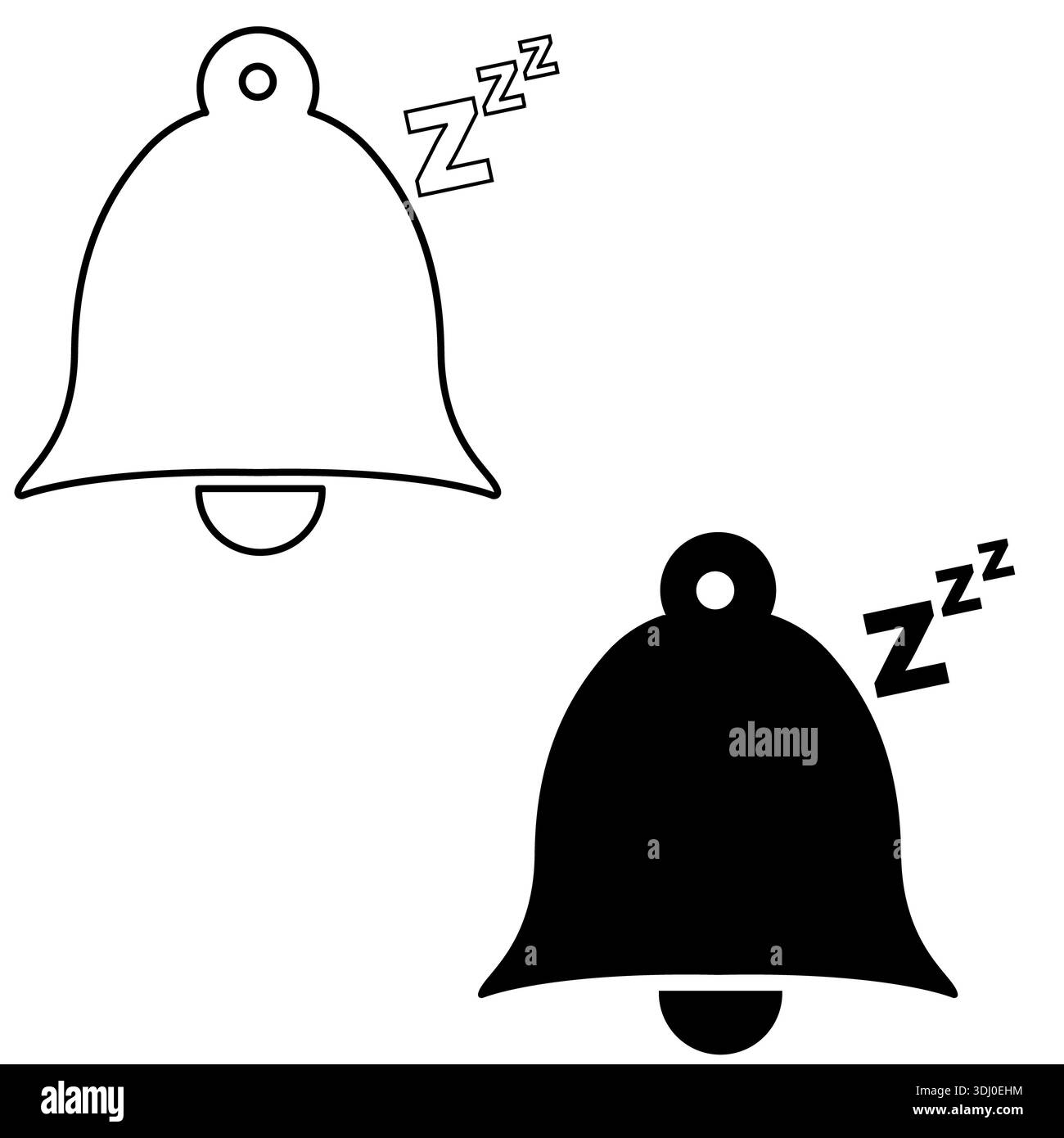 Icona Snooze (Sospendi). Segnale snooze campanello di notifica. Simbolo della sveglia snooze. stile piatto. Foto Stock