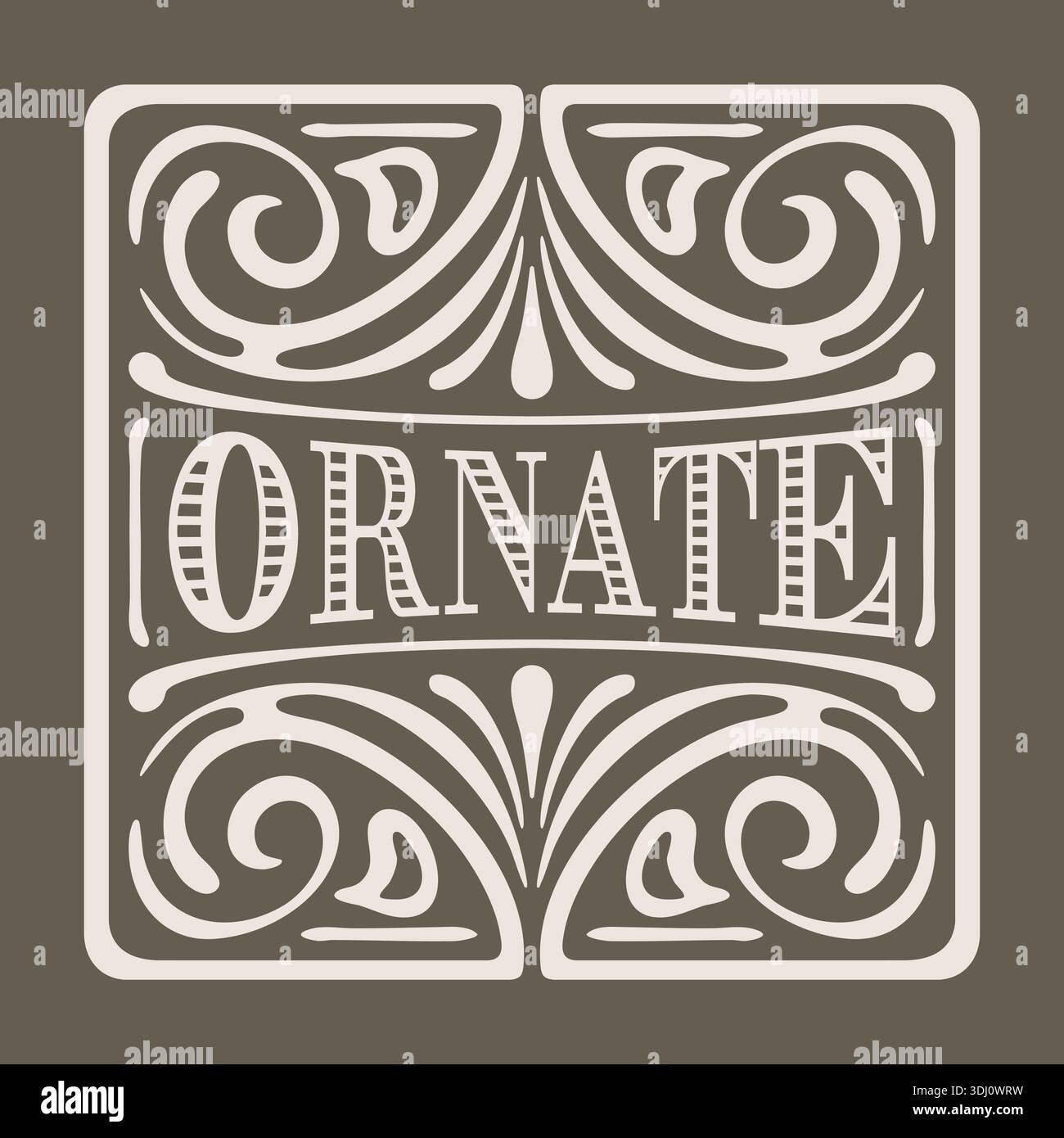 Piastrelle quadrate ornate con motivi decorativi vorticosi sui bordi e la parola "ornate centrate" Illustrazione Vettoriale