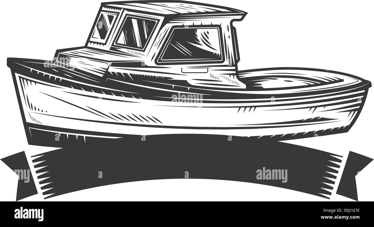 Modello vettoriale di disegno icona barca pescatore Illustrazione Vettoriale