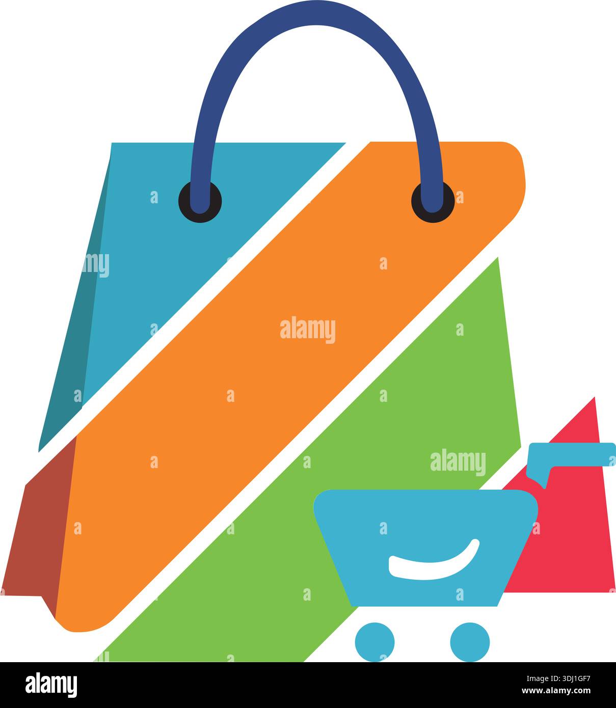 Simbolo del logo della shopping bag. Logo del negozio online. Illustrazione isolata su fondo bianco Illustrazione Vettoriale