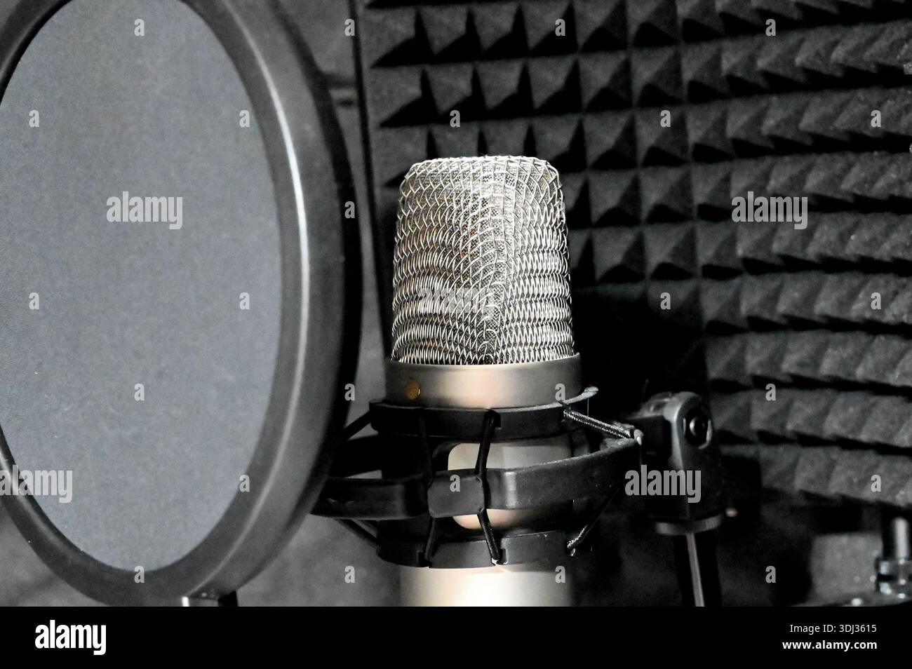 Microfono a condensatore professionale su supporto in studio di registrazione Foto Stock