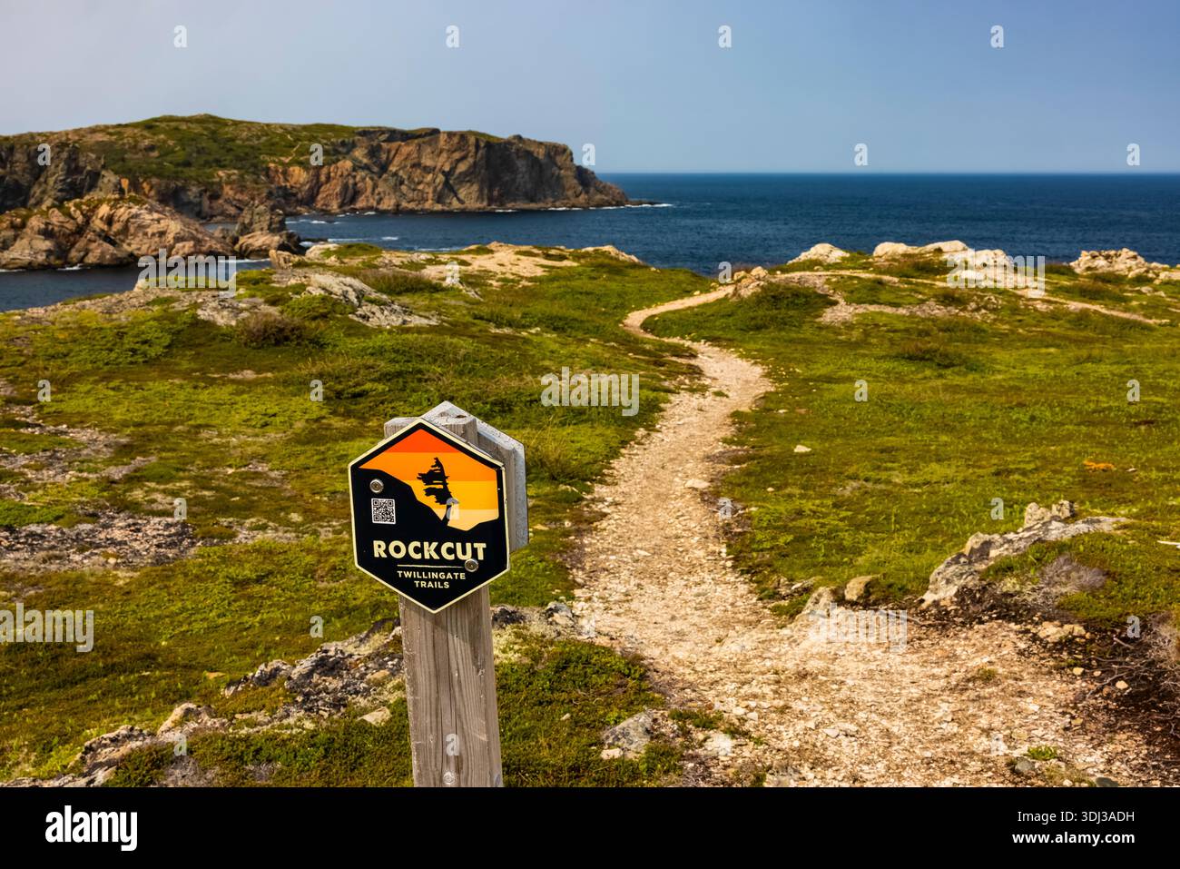 Cartello Rockcut lungo Spiller's Cove Trail a Twillingate, Terranova, Canada Foto Stock