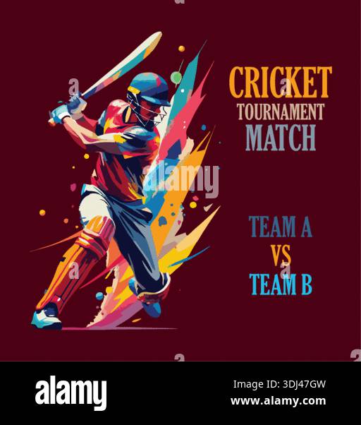 Un poster che pubblicizza una partita di un torneo di cricket. Illustrazione Vettoriale