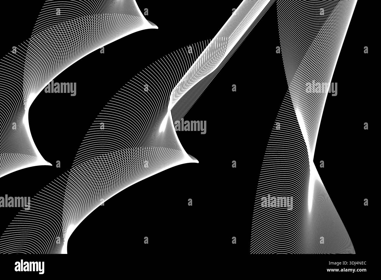 Onde dinamiche in mesh bianca su sfondo nero per un design moderno Foto Stock