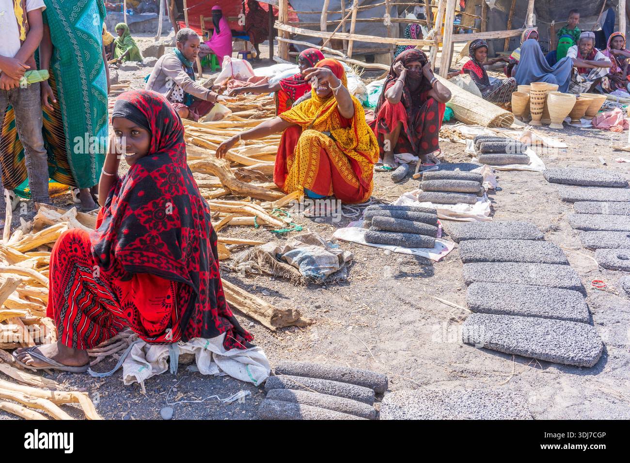 Mercato all'aperto nella città di Asaita, Afar, Etiopia Foto Stock