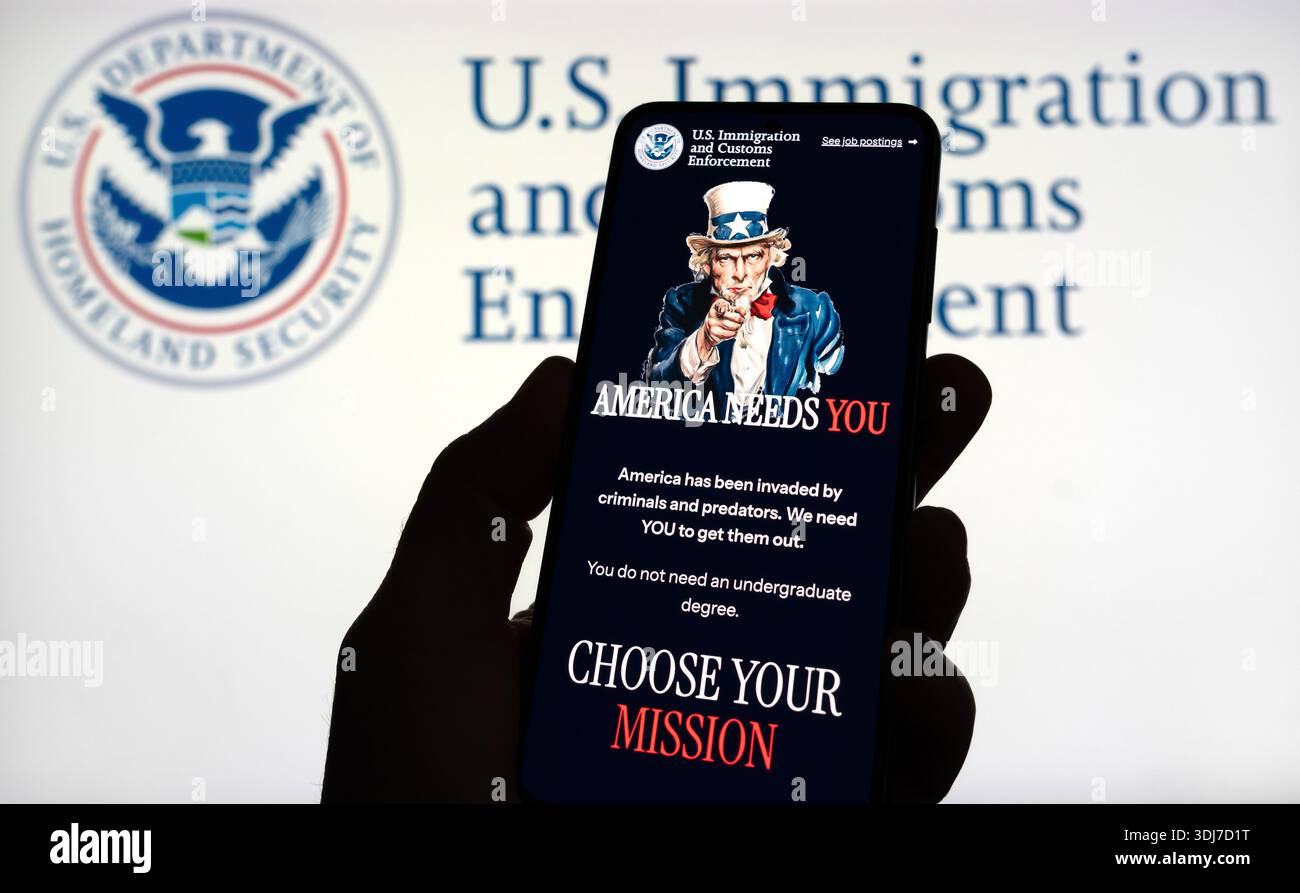 Offerta di lavoro presso ICE - immigrazione e applicazione delle dogane degli Stati Uniti Foto Stock