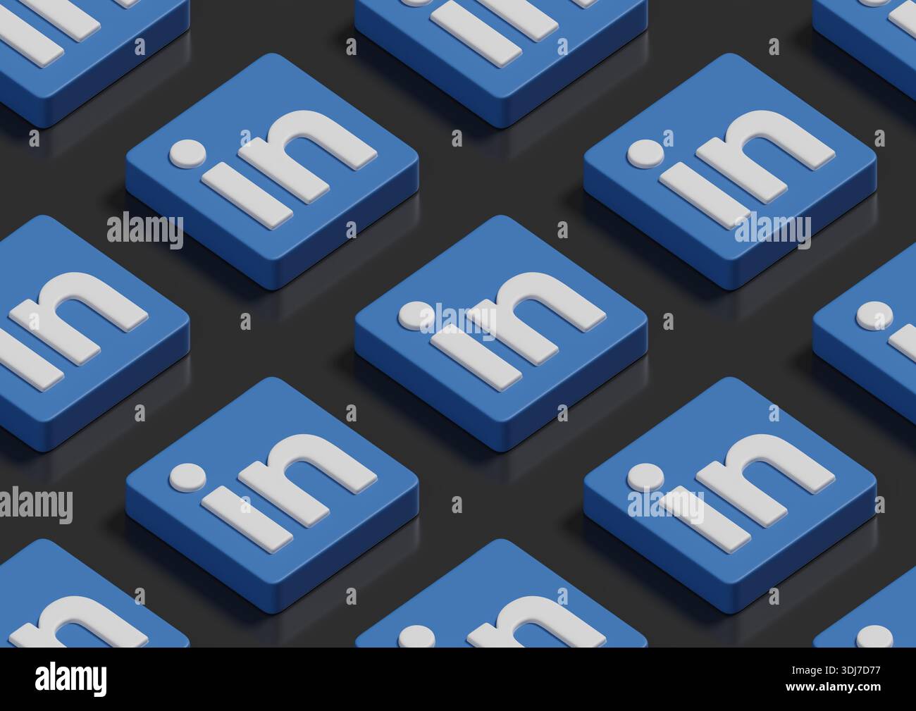 Buenos Aires, Argentina - 25 gennaio 2026: Modello Isometric seamless del logotipo LinkedIn. illustrazione 3d. Foto Stock