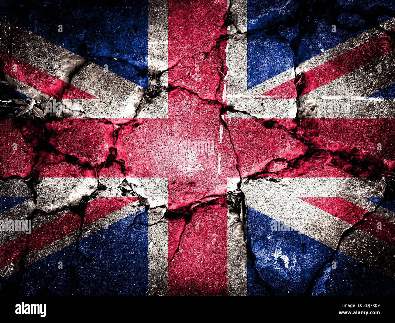 La Union Jack è stata esposta diverse volte. Utilizzare come mappa di base o sfondo. Ologramma creativo a doppia esposizione. Foto Stock