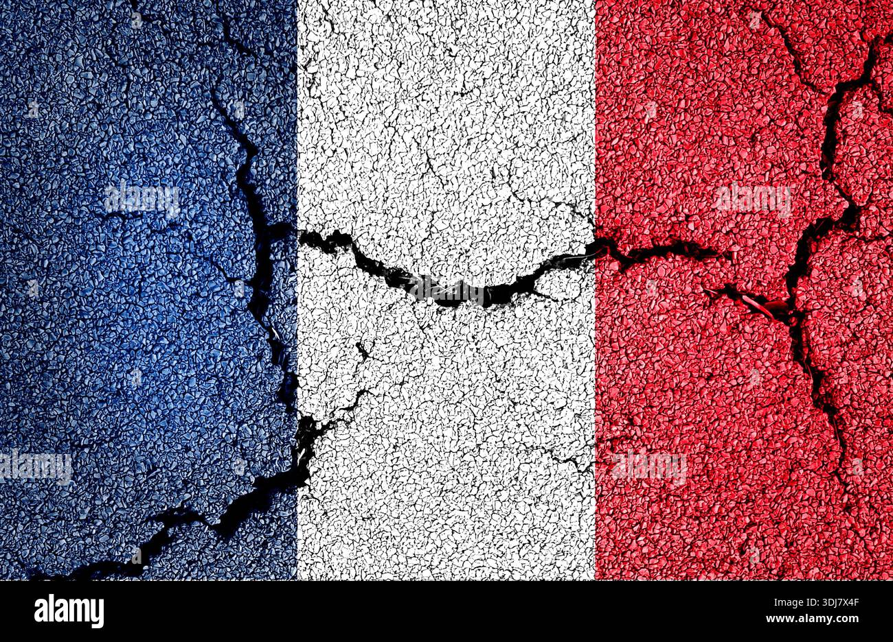 La bandiera francese è stata esposta diverse volte. Utilizzare come mappa di base o sfondo. Ologramma creativo a doppia esposizione. Foto Stock