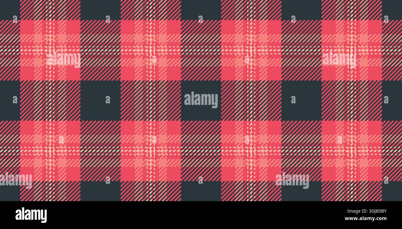 Motivo a scacchi vettoriali pasquali per celebrare il motivo di un tartan senza cuciture. Fondo in tessuto fuzzy con tavolozza di colori rosso e scuro. Illustrazione Vettoriale