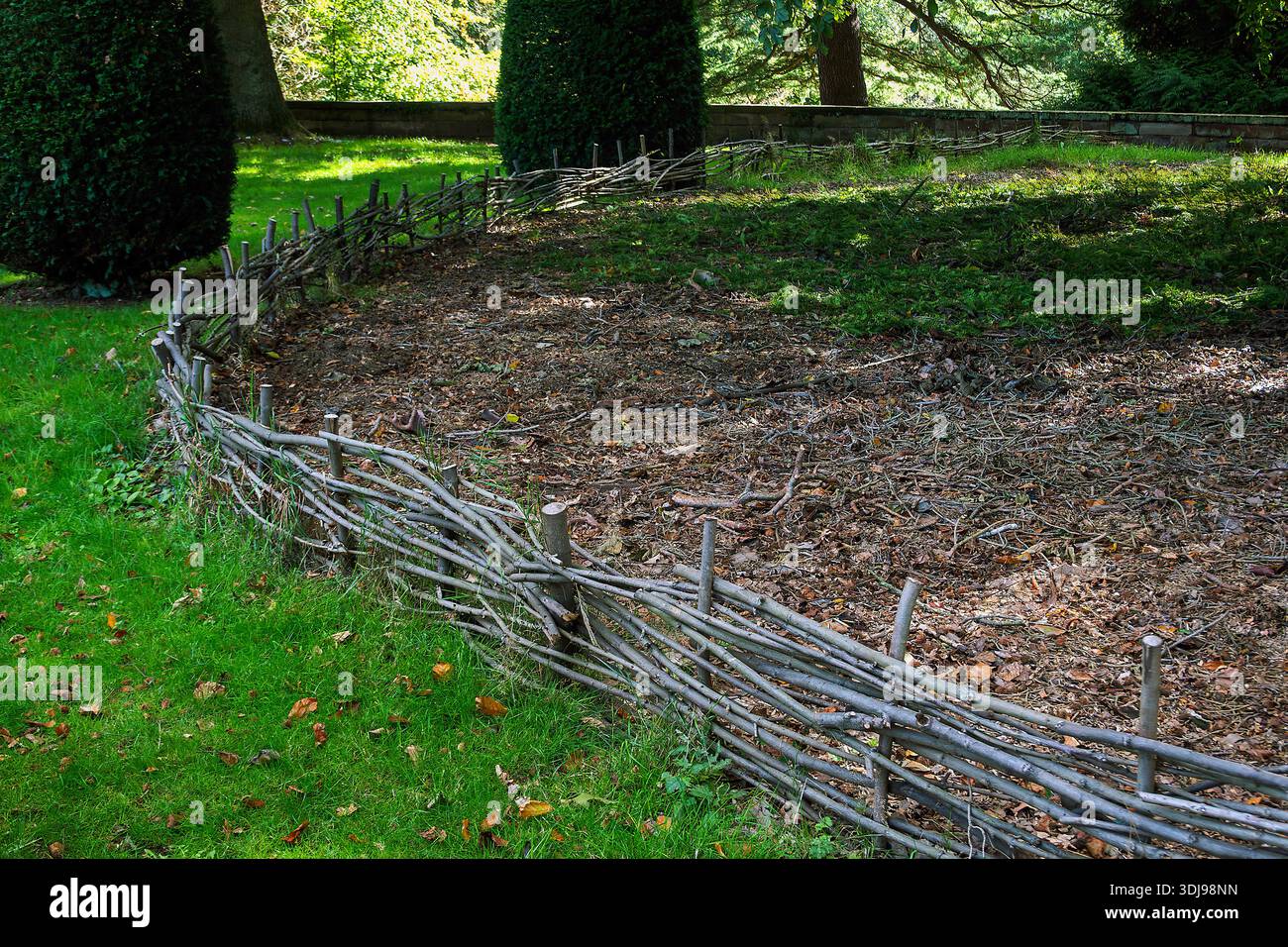 Recinzione di vimini in un giardino inglese Foto Stock