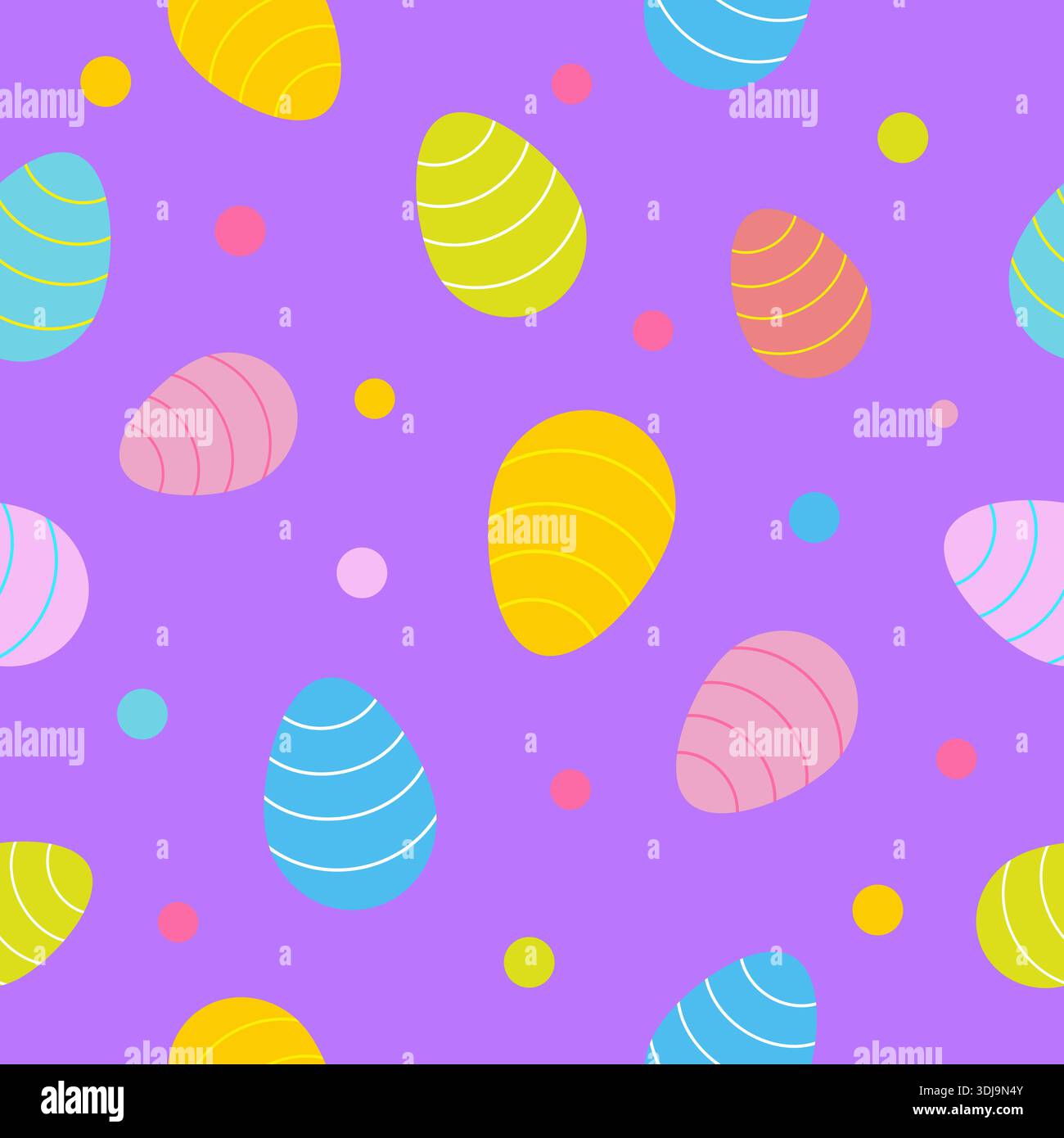Motivo decorativo delle uova di Pasqua senza cuciture su sfondo viola. Un colorato motivo senza cuciture con uova di Pasqua decorate con vari disegni su a vi Illustrazione Vettoriale