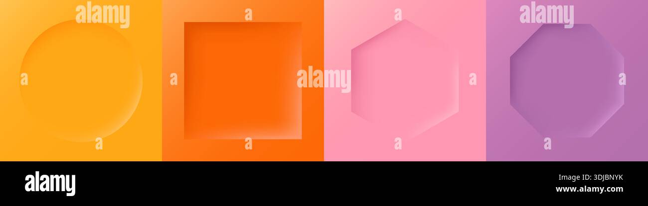Set di cornici 3d colorate. Sfondo arancione, rosa, rosso e viola Illustrazione Vettoriale
