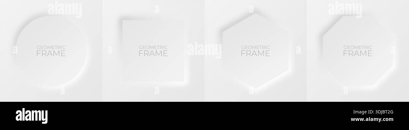 set di cornici realistiche 3d. Sfondo geometrico minimalista bianco e grigio stile neumorfismo Illustrazione Vettoriale