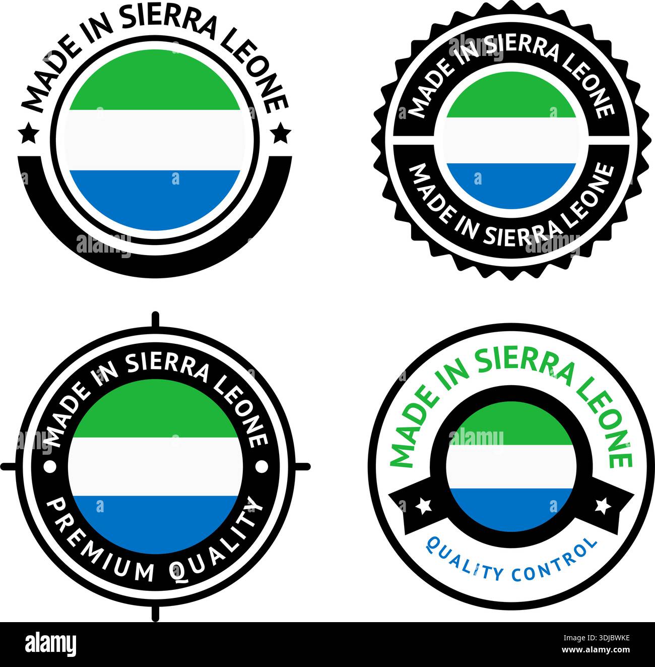 Bandiera nazionale della Repubblica di Sierra Leone, imposta icone vettoriali piatte Illustrazione Vettoriale