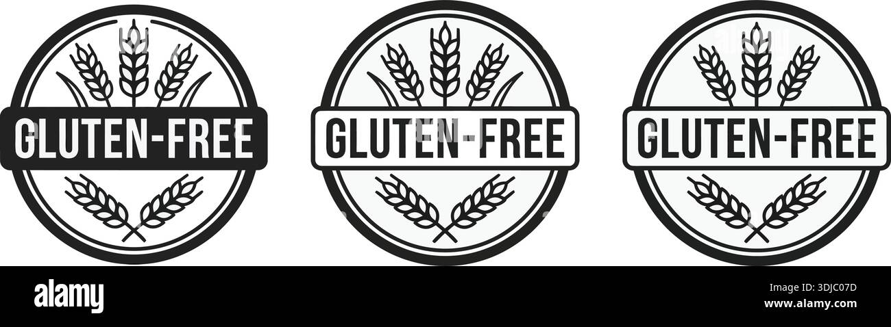 Set di tre icone circolari antibatteriche in bianco e nero con simboli di virus e batteri, isolate su sfondo bianco. Illustrazione Vettoriale