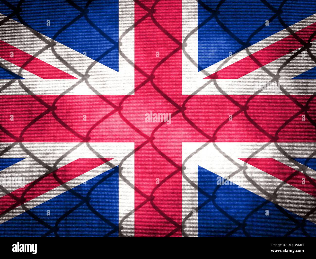 Doppia esposizione della spaventosa bandiera Union Jack. Mappa di base o uso dello sfondo. Bandiera britannica ologramma creativo a doppia esposizione Foto Stock