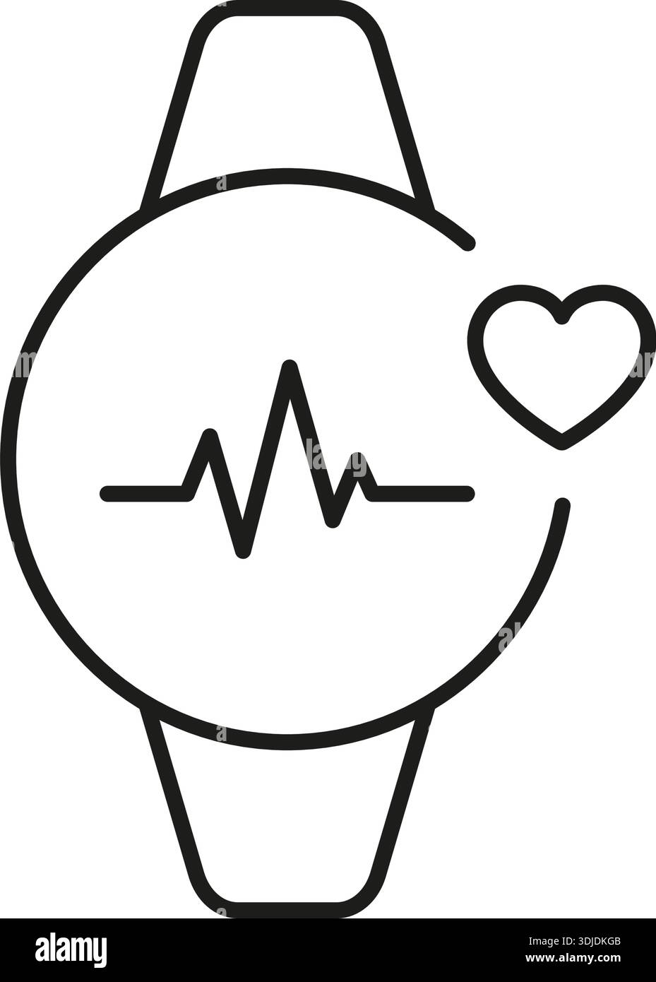 Smartwatch con icona linea Heartbeat. Monitoraggio della frequenza cardiaca, monitoraggio della forma fisica e simbolo di contorno della gestione dello stato. Tecnologia indossabile. Modificabile Illustrazione Vettoriale