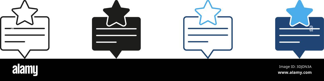 Linea a bolla e serie di icone continue per commenti di revisione a stelle. Feedback dei clienti, valutazione e descrizione e silhouette Symbol Collection. Utente Illustrazione Vettoriale