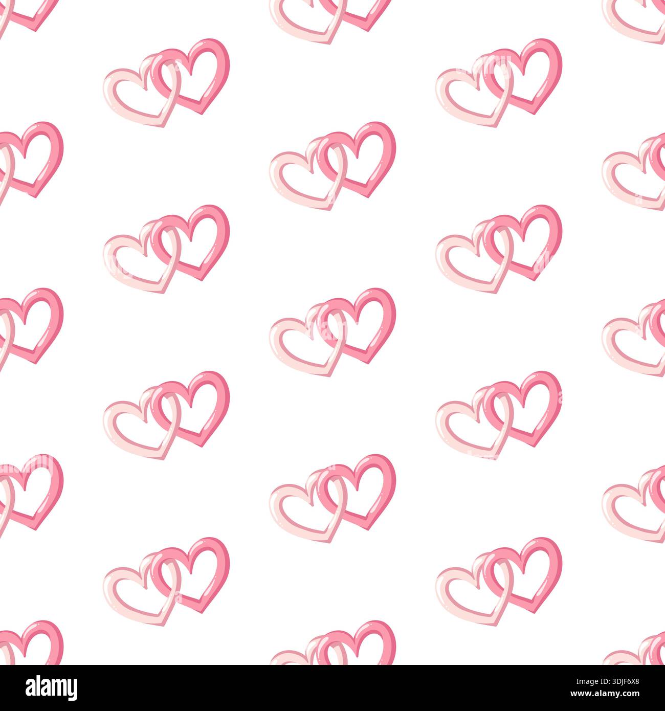 Motivo romantico e senza cuciture con cuori intrecciati su sfondo bianco. Stampa vettoriale di San Valentino e matrimonio disegnata a mano Illustrazione Vettoriale