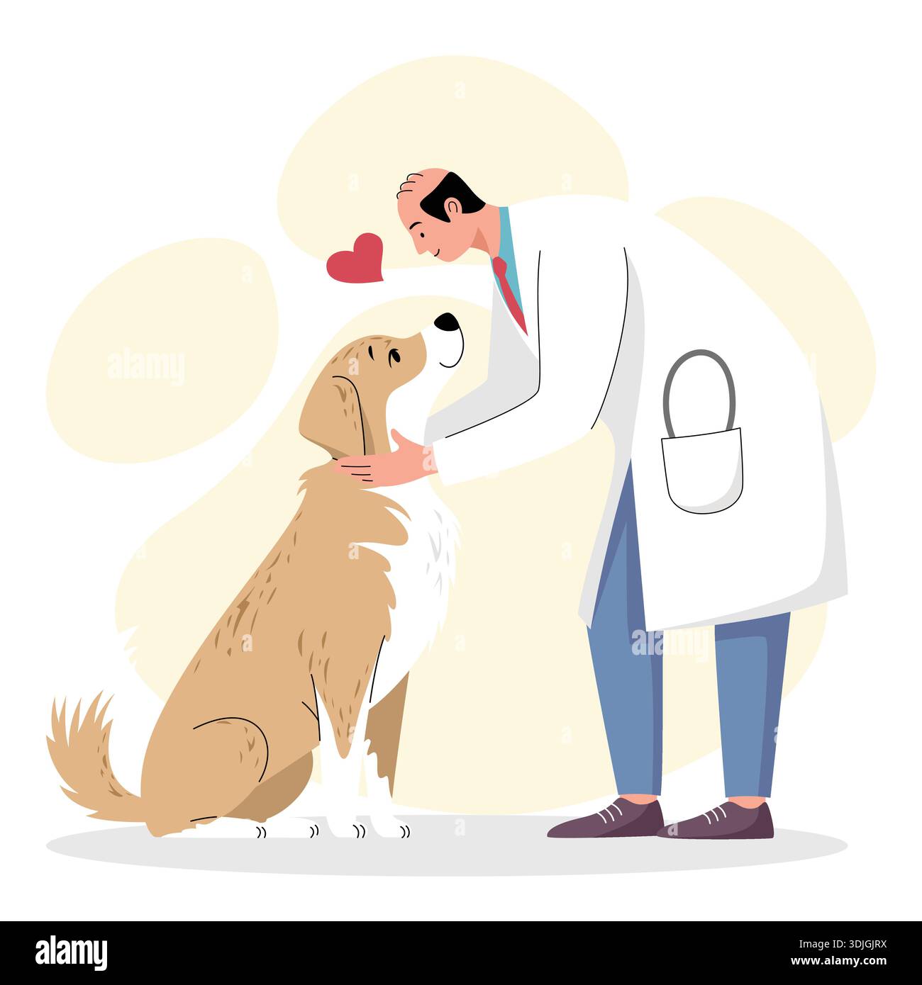 Veterinario professionista maschio che esamina e si prende cura di un cane amichevole. Illustrazione Vettoriale