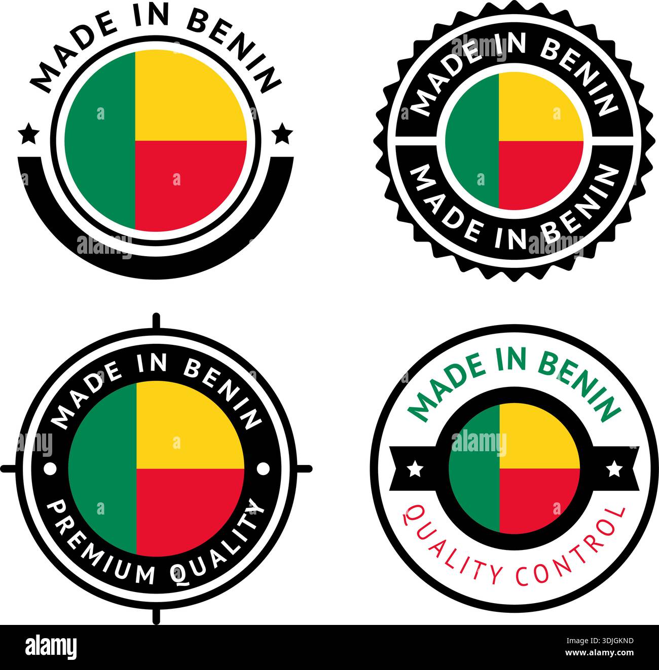 Bandiera nazionale della Repubblica del Benin, imposta icone vettoriali piatte Illustrazione Vettoriale