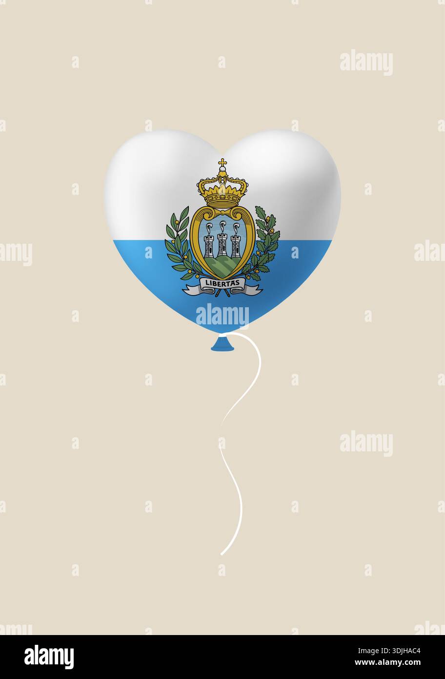 Una mongolfiera 3D a forma di cuore con la bandiera di San Marino, che galleggia come simbolo di amore e celebrazione patriottici. Illustrazione Vettoriale