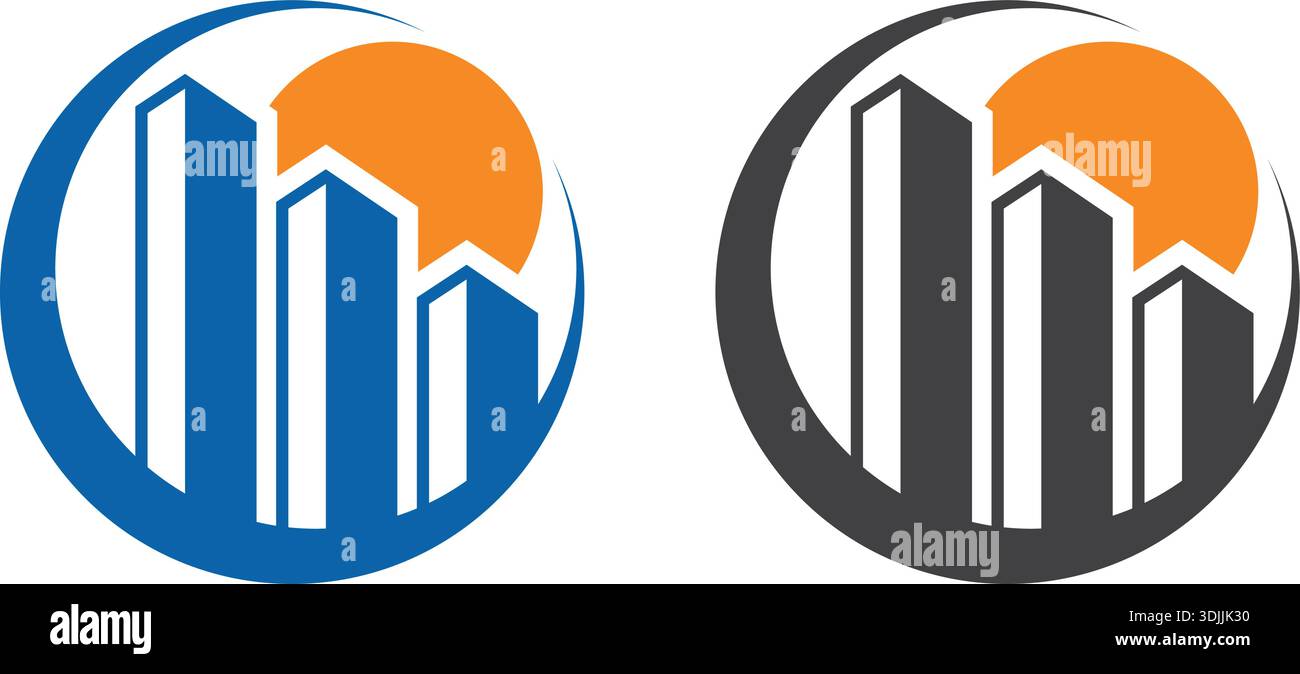 Simbolo icona edificio finanziario con stile line art. Edificio cittadino astratto per ispirare il design simbolo Illustrazione Vettoriale
