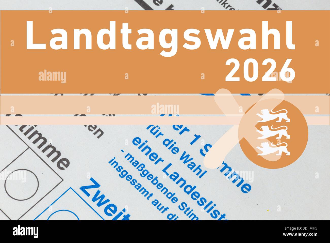 (Montaggio fotografico) Logo delle elezioni statali del Baden-Württemberg su carta elettorale Foto Stock