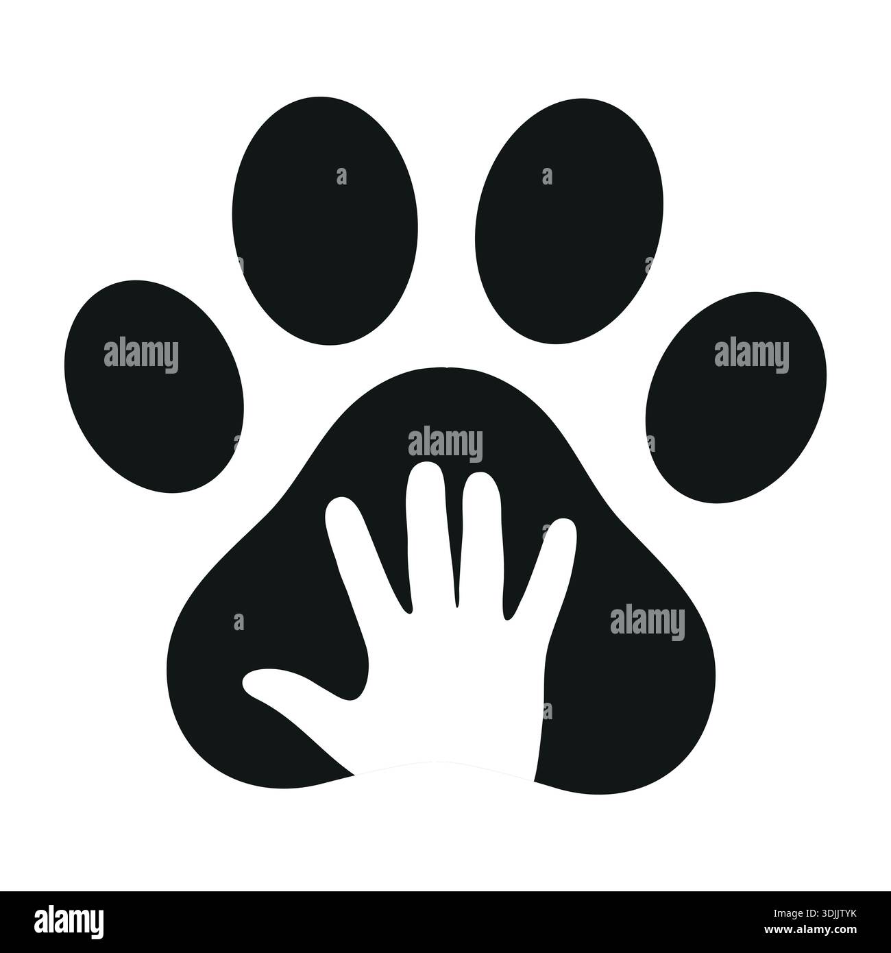 illustrazione vettoriale mano nella zampa del cane su sfondo bianco Illustrazione Vettoriale