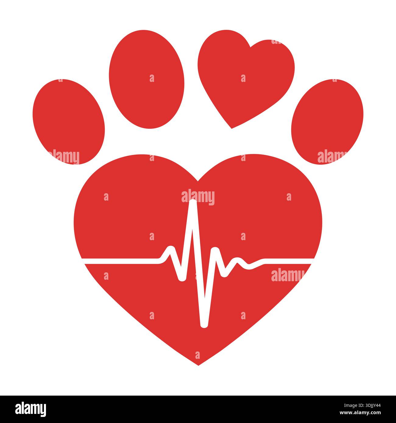 immagine del simbolo zampa di cane veterinario con icona a impulsi su sfondo bianco Illustrazione Vettoriale