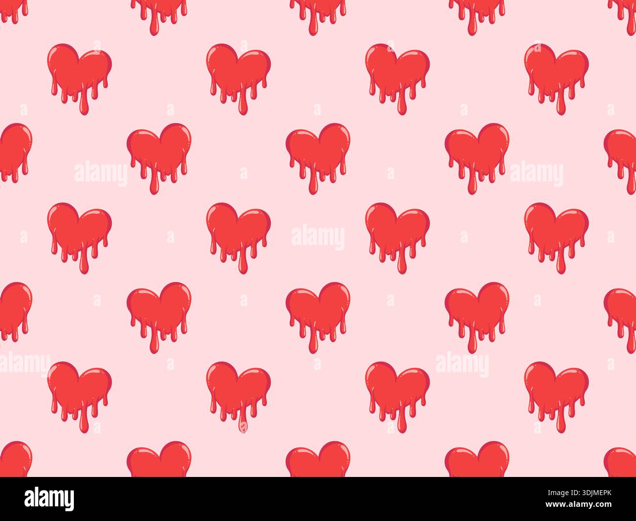 Motivo d'amore senza cuciture con cuori che gocciolano su sfondo rosa chiaro. Stampa vettoriale romantica disegnata a mano Illustrazione Vettoriale