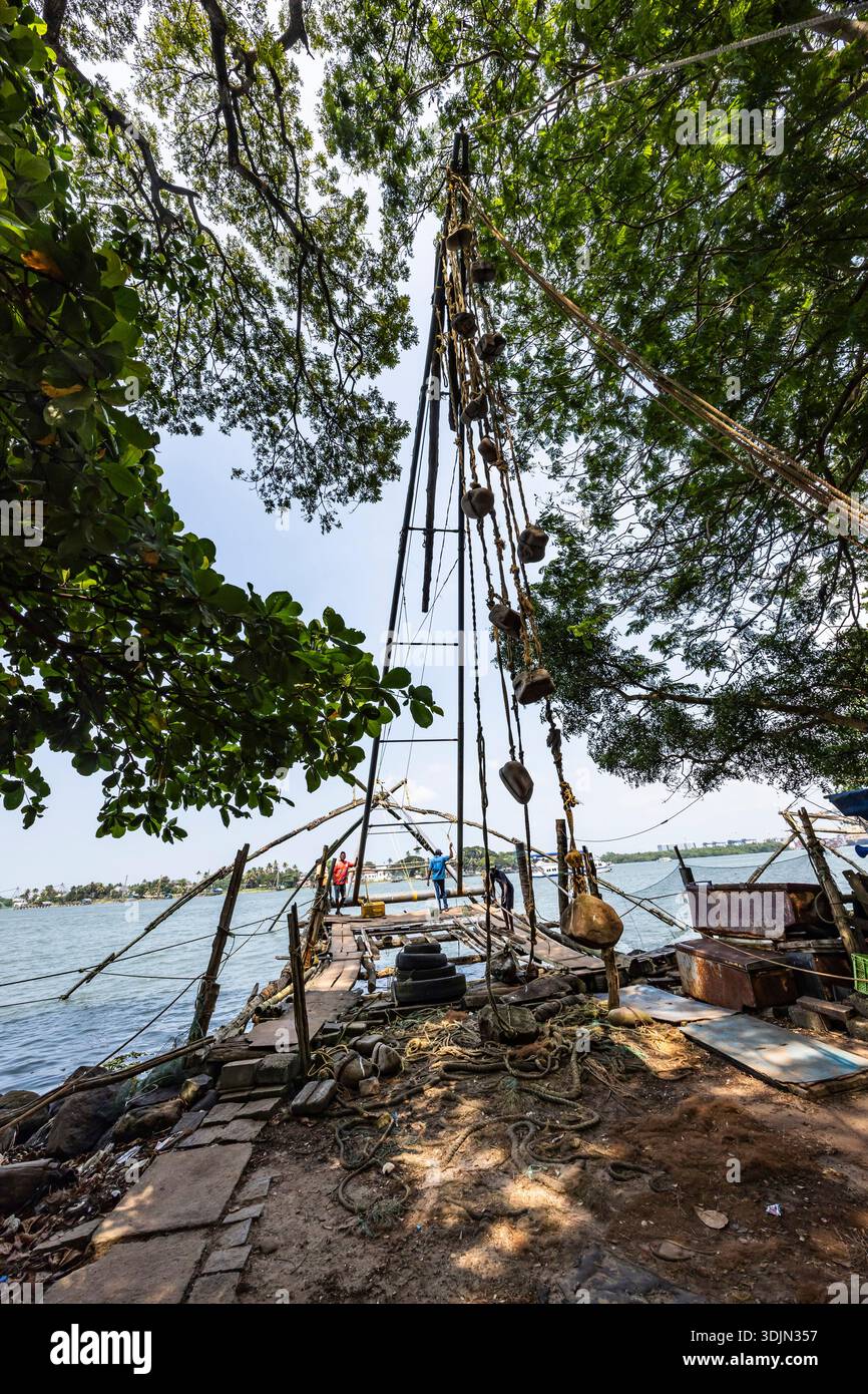 Reti da pesca cinesi tradizionali, Fort Kochi, Kochi (Cochin), Kerala, India, Asia meridionale, Asia Foto Stock