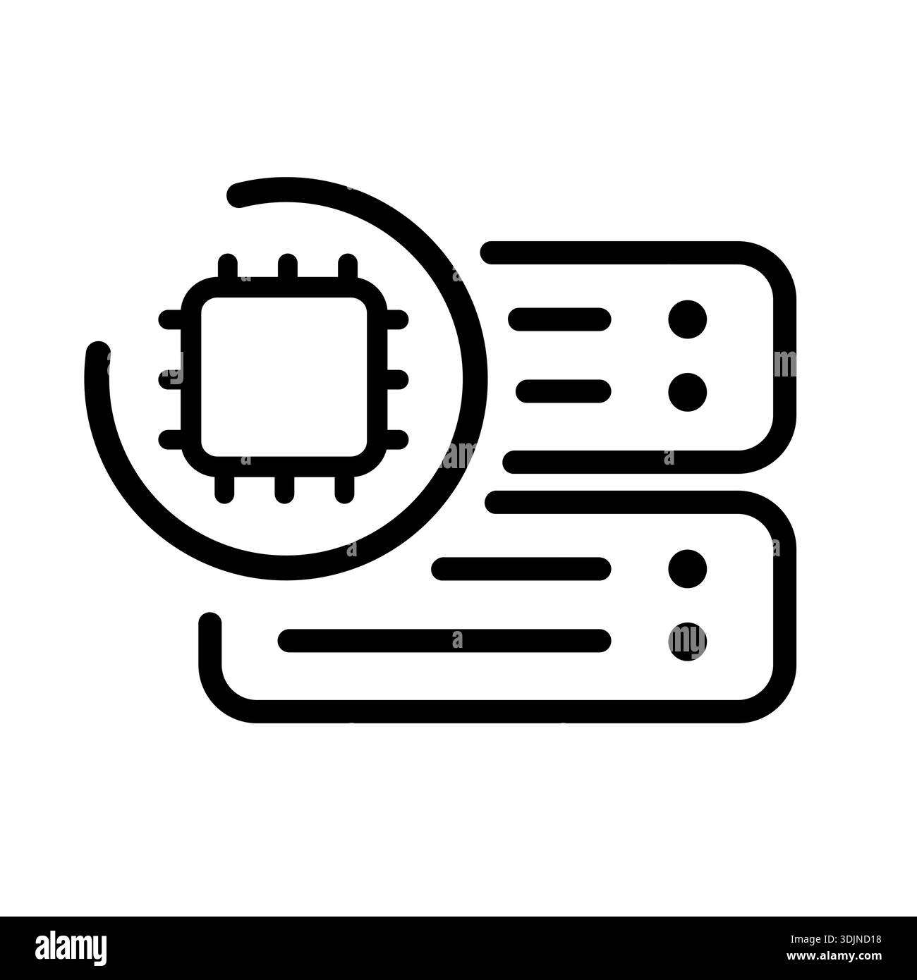 icona del server di intelligenza artificiale con il simbolo del chip del processore per l'infrastruttura hardware line-art ad alte prestazioni del data center Illustrazione Vettoriale