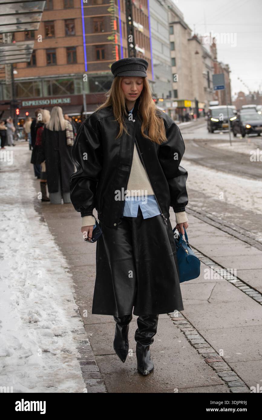 Ospiti in arrivo alla Copenhagen Fashion Week gennaio 2026 Foto Stock