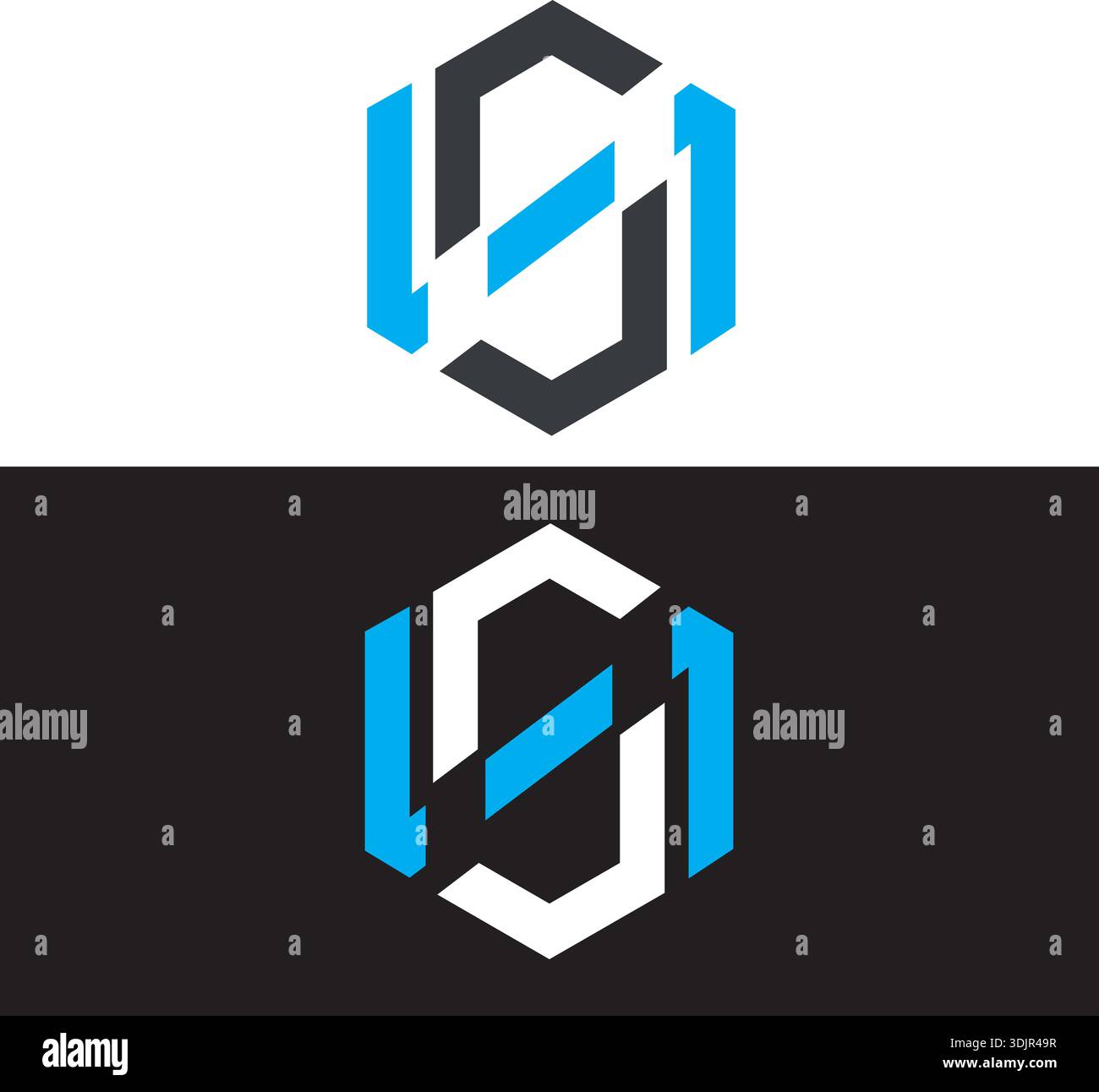 Logo NS Letter Vector con vettore a icona esagonale di colore blu e grigio Illustrazione Vettoriale