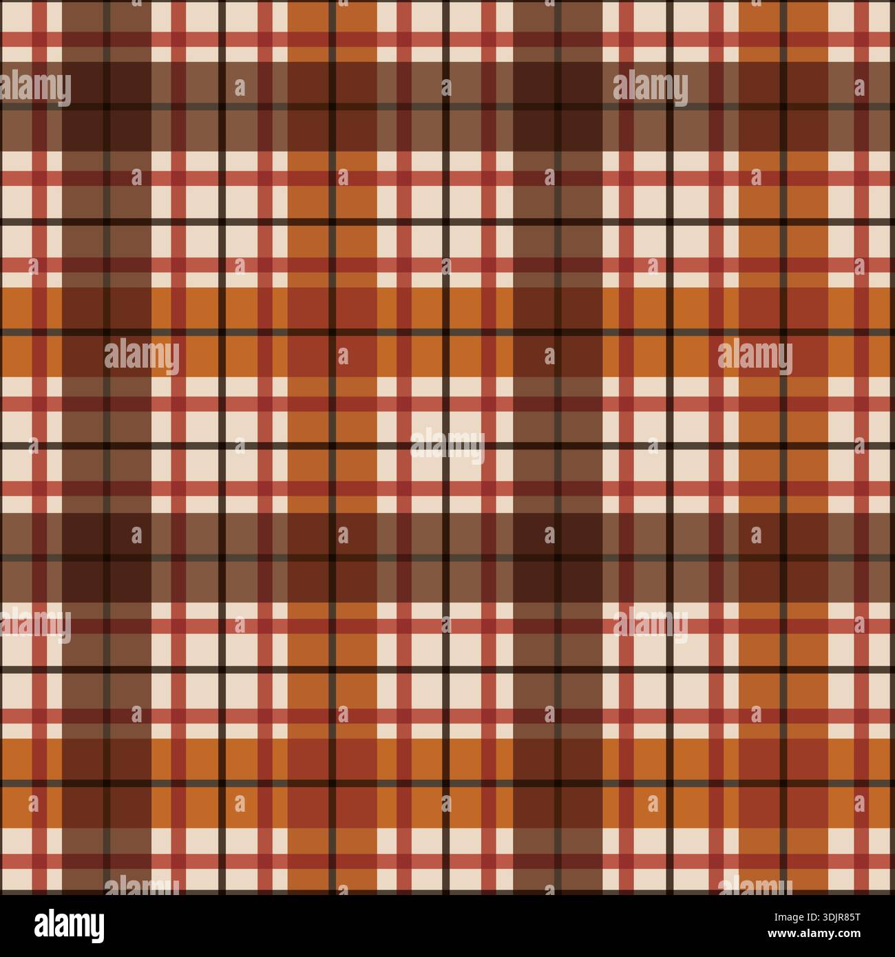 Elegante tartan a quadri dai toni caldi della terra. Sfondo vettoriale senza cuciture in arancione, marrone e neutro di zucca autunnale. Sofisticato a scacchi Illustrazione Vettoriale