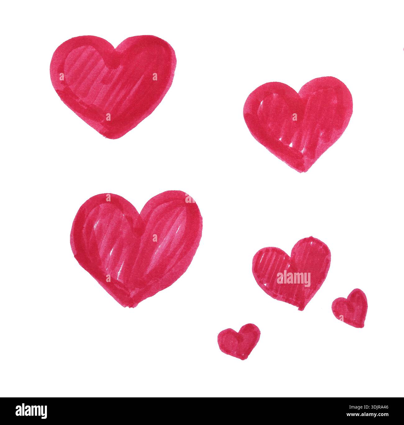 cuori disegnati a mano su bianco Foto Stock