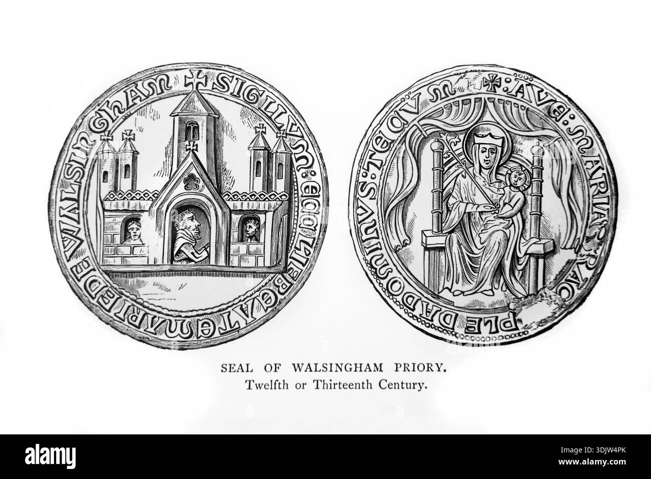 Illustrazione del sigillo del priorato di Walsingham del XII o XIII secolo dall'edizione 1898 di A Short History of the English People di J.R Green M.A Illustrated Edition di Mrs J.R Green e Mrs Kate Norgate volume II Foto Stock