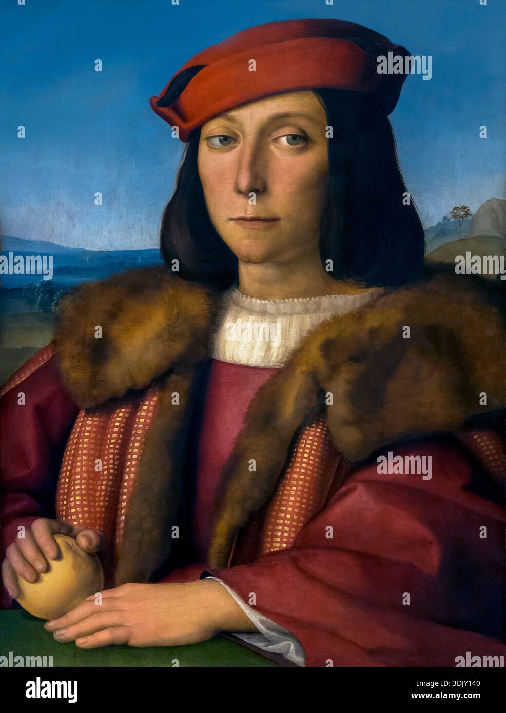 Ritratto di giovane uomo con una mela, di Raffaello, circa 1505 Foto Stock