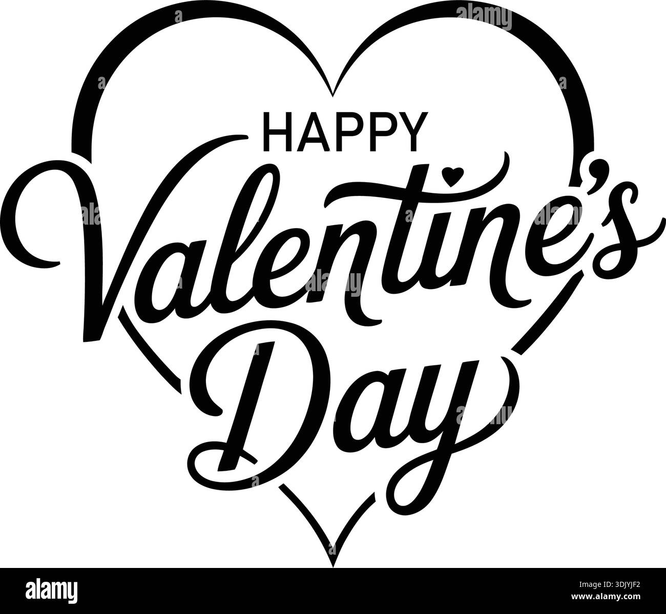 Buon San Valentino elegante scritta a calligrafia vettoriale nera racchiusa in una montatura minimalista a forma di cuore isolata su uno sfondo bianco Illustrazione Vettoriale