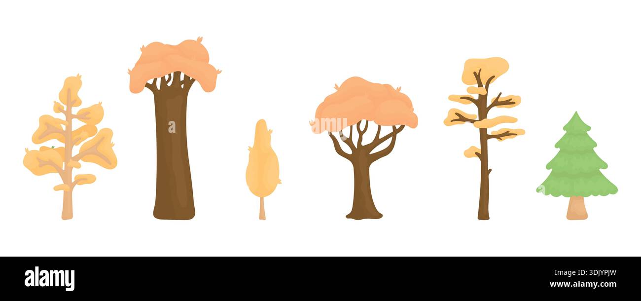 Insieme di alberi autunnali. Concetto dell'arrivo dell'autunno. Illustrazione Vettoriale